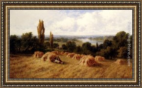 A Surrey Chalkpit Framed Paintings - A Corn Field, Chertsey-On-Thames, Surrey by Henry Hillier Parker