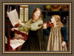 The Painter's Honeymoon Framed Paintings - The Duet, Portrait Of Alexandra, Daughter Of Rev. G. Kitchin And Winifrid, Daughter Of The Painter by Henry Holiday