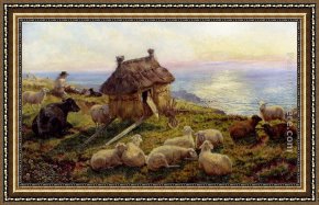 Cliffs Framed Paintings - On The Cliffs, Picardy by Henry William Banks Davis
