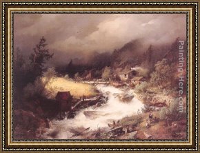 Flatford Mill Framed Paintings - The Old Water Mill by Herman Herzog