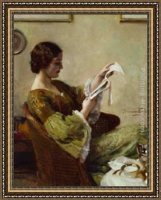 Interior Model Reading Framed Paintings - Young Woman Reading by Hermann Jean Joseph Richir