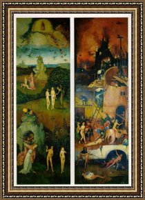 Paradise Framed Paintings - Paradise and Hell, left and right panels of a triptych by Hieronymus Bosch