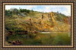 Port, Framed Paintings - The Iron Mine, Port Henry, New York by Homer Dodge Martin