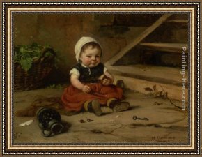 Childhood Sweethearts Framed Paintings - Childhood by Hugo Oehmichen