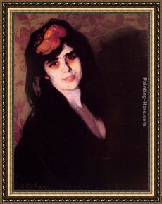Portrait of a Young Benedictine Framed Paintings - Portrait of a young woman by Ignacio Zuloaga y Zabaleta