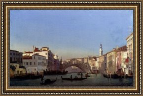 The Rialto Framed Paintings - The Rialto Bridge, Venice by Ippolito Caffi