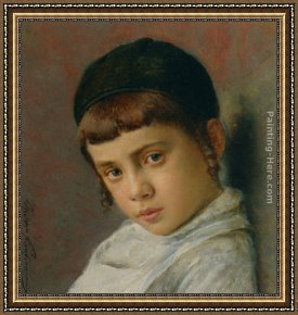 Portrait of a Young Benedictine Framed Paintings - Portrait of a Young Boy with Peyot by Isidor Kaufmann