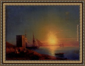 Landscape with Figure Framed Paintings - Figures In A Coastal Landscape At Sunset by Ivan Constantinovich Aivazovsky