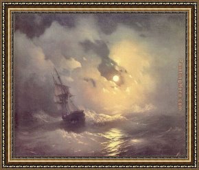 The Night Cafe Framed Paintings - Storm in the Sea at Night by Ivan Constantinovich Aivazovsky