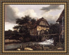 Mill on The Thames, Mapledurham Framed Paintings - Two Water Mills and an Open Sluice by Jacob van Ruisdael