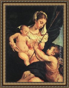 The Vision of Saint John Framed Paintings - Madonna and Child with Saint John the Baptist by Jacopo Bassano