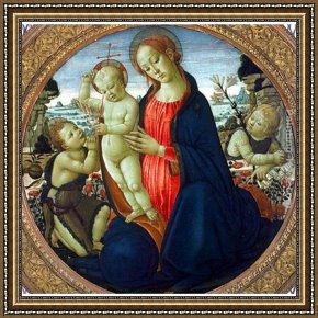 St John The Baptist Framed Paintings - Madonna and Child with Infant, St. John the Baptist and Attending Angel by Jacopo Del Sellaio