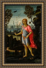The Vision of Saint John Framed Paintings - Saint John the Baptist by Jacopo Del Sellaio