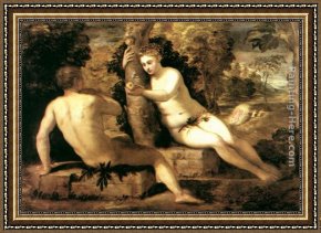 Eve Framed Paintings - Adam and Eve by Jacopo Robusti Tintoretto