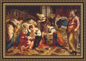 St John The Baptist Framed Paintings - The birth of St. John the Baptist by Jacopo Robusti Tintoretto