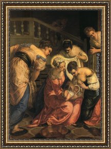 St John The Baptist Framed Paintings - The birth of St. John the Baptist - detail by Jacopo Robusti Tintoretto