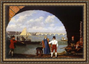 Waterlilies And Japanese Bridge Framed Paintings - Landing at Westminster Bridge by Jacques Laurent Agasse