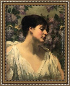 Lilac Framed Paintings - Under the Lilacs by James Carroll Beckwith