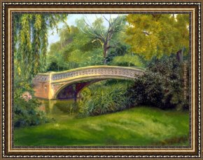 Waterlilies And Japanese Bridge Framed Paintings - Bow Bridge by James Childs