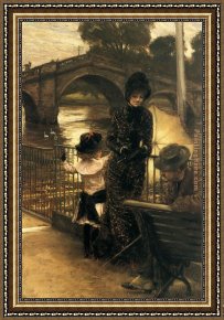Mill on The Thames, Mapledurham Framed Paintings - By the Thames at Richmond by James Jacques Joseph Tissot