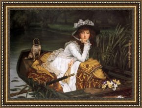 The Lady of Shalott Framed Paintings - Young Lady in a Boat by James Jacques Joseph Tissot