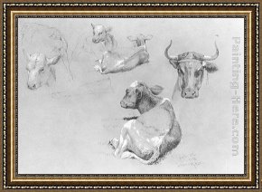 Hart Framed Paintings - Studies of Cows and Calves by James McDougal Hart