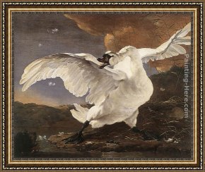 Leda And The Swan Framed Paintings - The Threatened Swan by Jan Asselyn