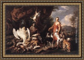 A Dog And Her Puppies Framed Paintings - Diana with Her Hunting Dogs beside Kill by Jan Fyt