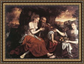 Massys Framed Paintings - Lot and His Daughters by Jan Massys