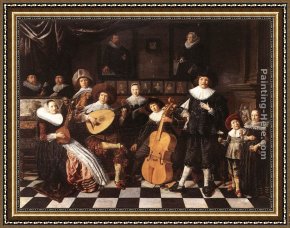The Passion of Music Framed Paintings - Family Making Music by Jan Miense Molenaer