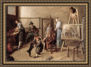 The Painter's Honeymoon Framed Paintings - Painter in His Studio, Painting a Musical Company by Jan Miense Molenaer
