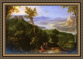 Landscape with Figure Framed Paintings - An Extensive Landscape With Figures On A Wooded Path by Jan the elder Brueghel