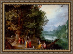The Vision of Saint John Framed Paintings - Saint John Preaching In The Wilderness by Jan the elder Brueghel