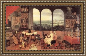 A Sense of Space I Framed Paintings - The Sense of Hearing by Jan the elder Brueghel