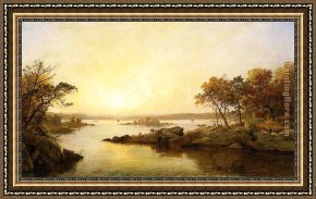 An Afternoon Ride Framed Paintings - Afternoon at Greenwood Lake by Jasper Francis Cropsey
