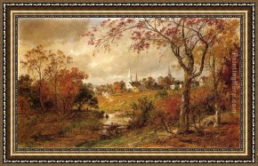 Autumn Landscape Framed Paintings - Autumn Landscape - Saugerties, New York by Jasper Francis Cropsey