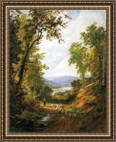 A Shepherdess with Her Flock Framed Paintings - Shepherd and Flock by Jasper Francis Cropsey