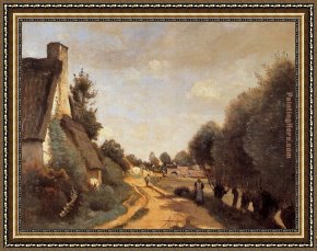 Corot Framed Paintings - A Road near Arras by Jean-Baptiste-Camille Corot
