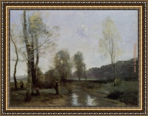 Corot Framed Paintings - Canal in Picardi by Jean-Baptiste-Camille Corot