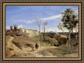 Corot Framed Paintings - La Cervara, the Roman Countryside by Jean-Baptiste-Camille Corot
