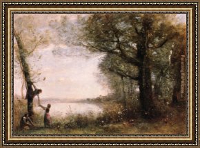 Corot Framed Paintings - Les Petits Denicheurs by Jean-Baptiste-Camille Corot