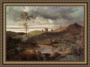 Corot Framed Paintings - The Roman Campagna in Winter by Jean-Baptiste-Camille Corot