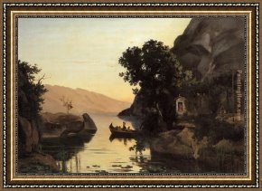 Corot Framed Paintings - View at Riva Italian Tyrol by Jean-Baptiste-Camille Corot