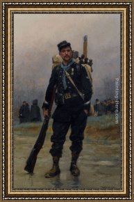 Elijah Restoring The Widow's Son Framed Paintings - Un soldat avec son equipement by Jean Baptiste Edouard Detaille