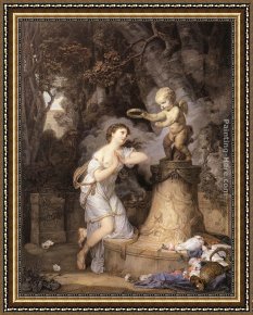 Cupid Framed Paintings - Votive Offering to Cupid by Jean Baptiste Greuze