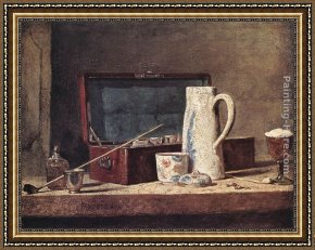 Still Life of Marigolds in a Westerwald Jug Framed Paintings - Still-Life with Pipe and Jug by Jean Baptiste Simeon Chardin