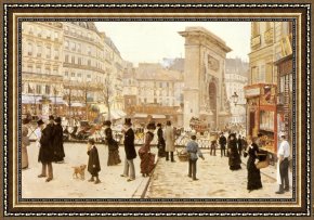 Boulevard Montmarte Framed Paintings - Le Boulevard St. Denis Paris by Jean Beraud