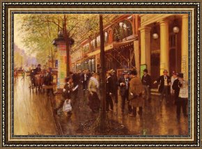 Boulevard Montmarte Framed Paintings - The Great Boulevard by Jean Beraud
