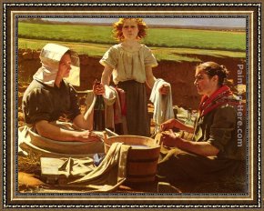 Comtesse De Tillieres Framed Paintings - Dejeuner Des Laveuses by Jean-Eugene Buland