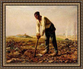 Sower with Setting Sun After Millet Framed Paintings - Man with a hoe by Jean Francois Millet